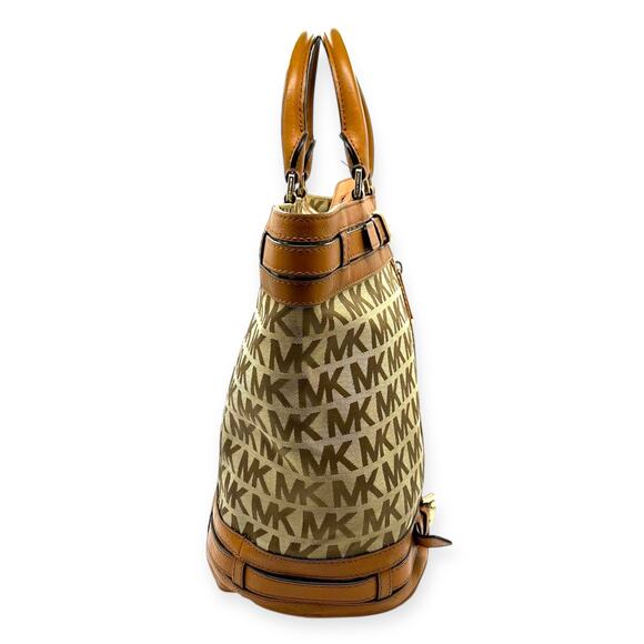 Michael Kors Kingsbury Signature Round Bucket Bag Beige Brown Retired Large - Picture 8 of 15